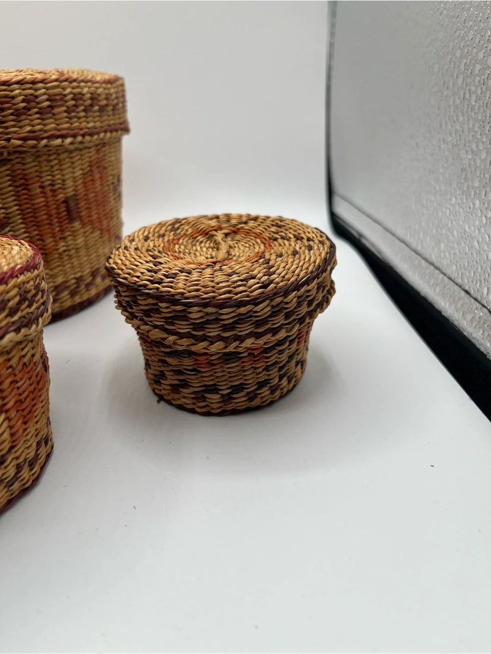 Vintage Handwoven Baskets with Lids - Set of 5